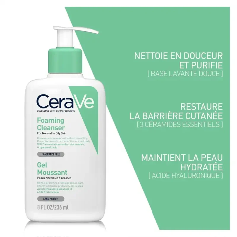 CERAVE Gel Moussant Peau Normale/Grasse, 236ml – Image 2