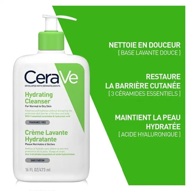 CERAVE Crème Lavante Hydratante P.Sèches, 473ml – Image 2