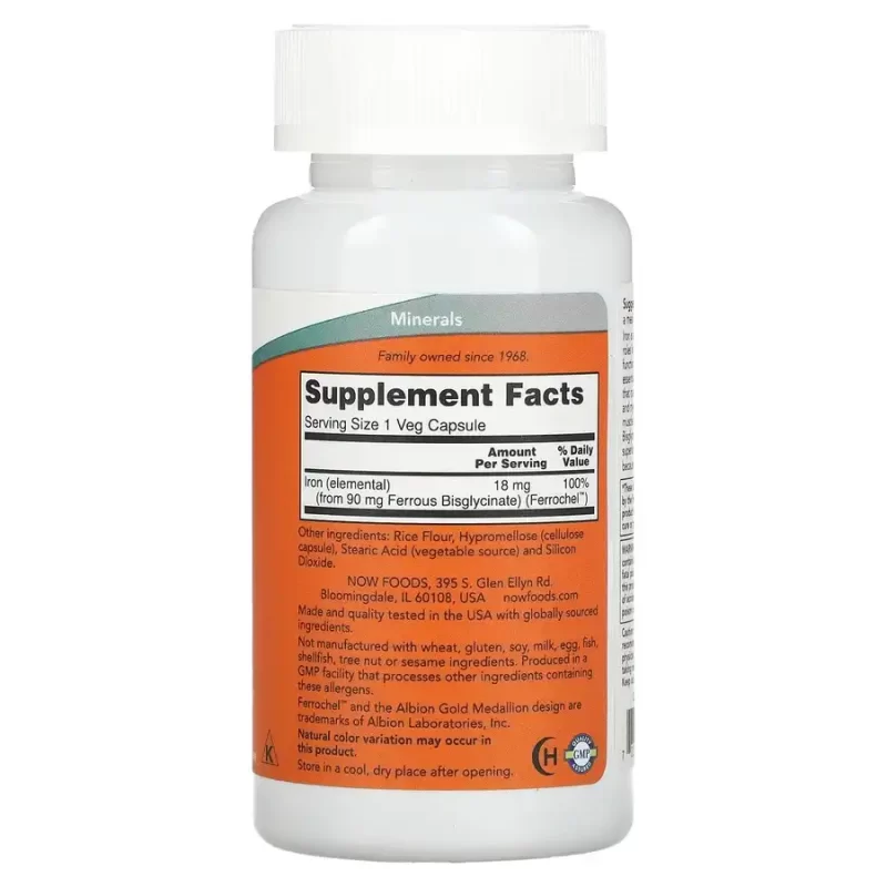 NOW Foods, Fer, 18 mg, 120 gélules végétales – Image 2