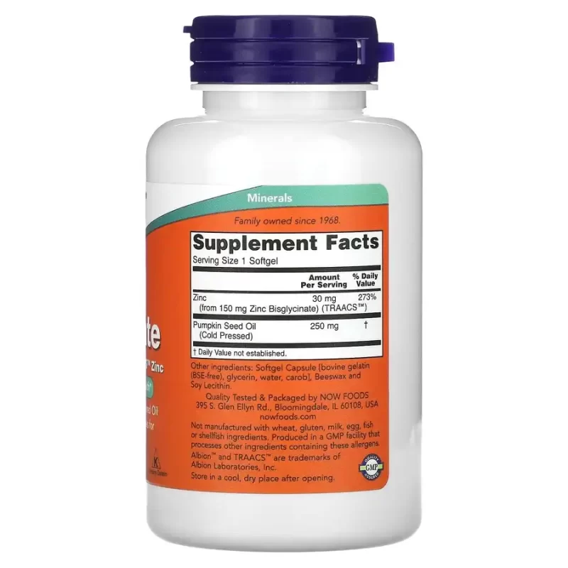 NOW Foods, Glycinate de Zinc, 30mg, 120 capsules – Image 2
