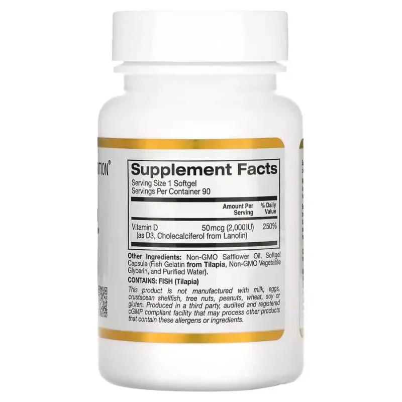 California Gold Nutrition Vitamine D3, 2000 IU, 90 caps – Image 2