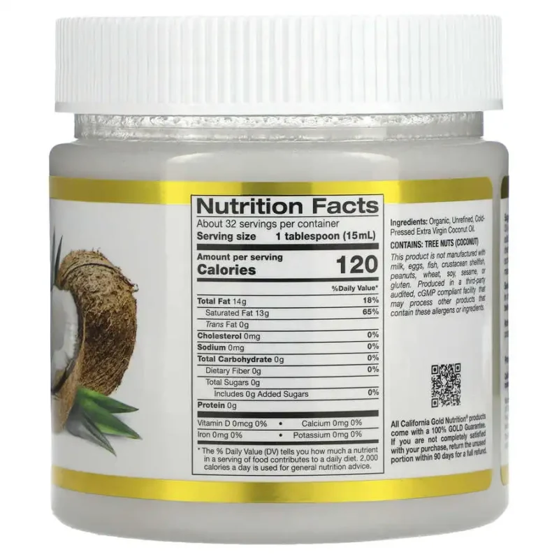 California Gold Nutrition, Huile de coco vierge, 473 ml – Image 2