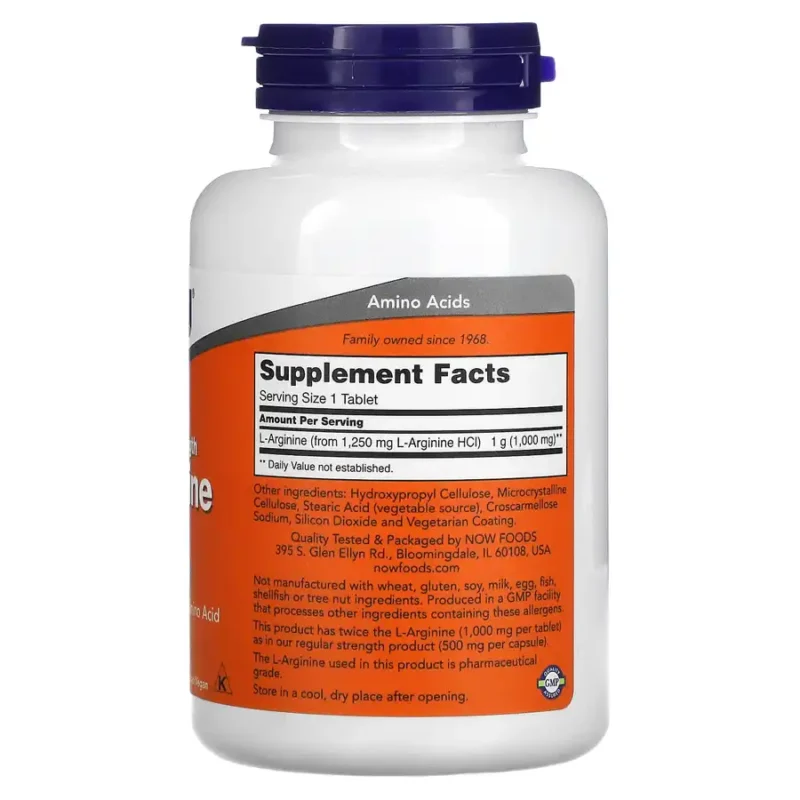 NOW Foods L-Arginine 1000mg/120 Cmps – Image 2
