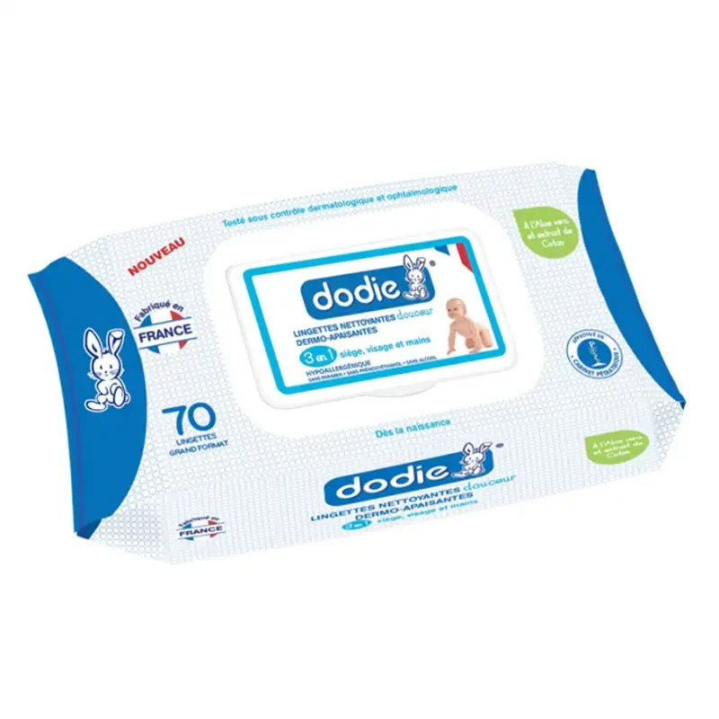 Lingettes Nettoyantes Derme-Apaisantes Dodie (x70) – Douceur et Protection pour Bébé