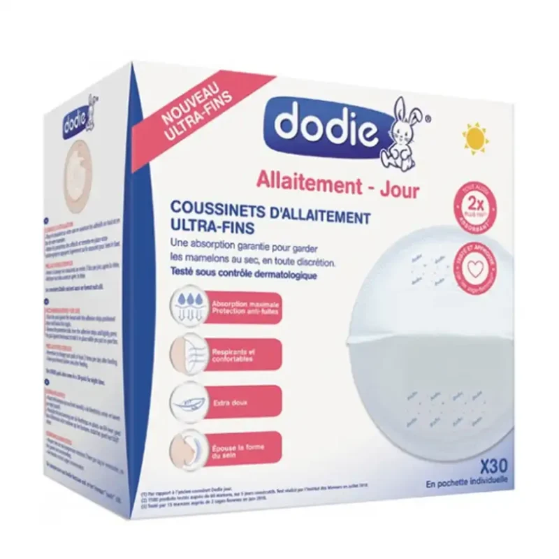 Dodie Coussinets d'Allaitement Ultra-Fins Jour - 30 coussinets jetables, absorption optimale