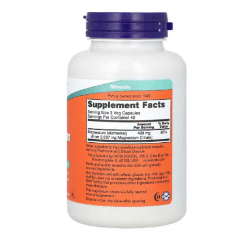NOW Foods Citrate de Magnésium 120 gélules végétales – Image 2
